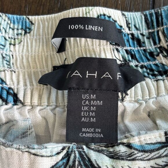 Tahari Womens 100% Linen Leaf Beachy Costal Wide-Leg Crop Pants Pockets Medium - Picture 5 of 7